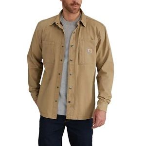 CARHARRT RUGGED FLEX® RELAXED FIT CANVAS FLEECE-LINED SNAP-FRONT SHIRT JAC